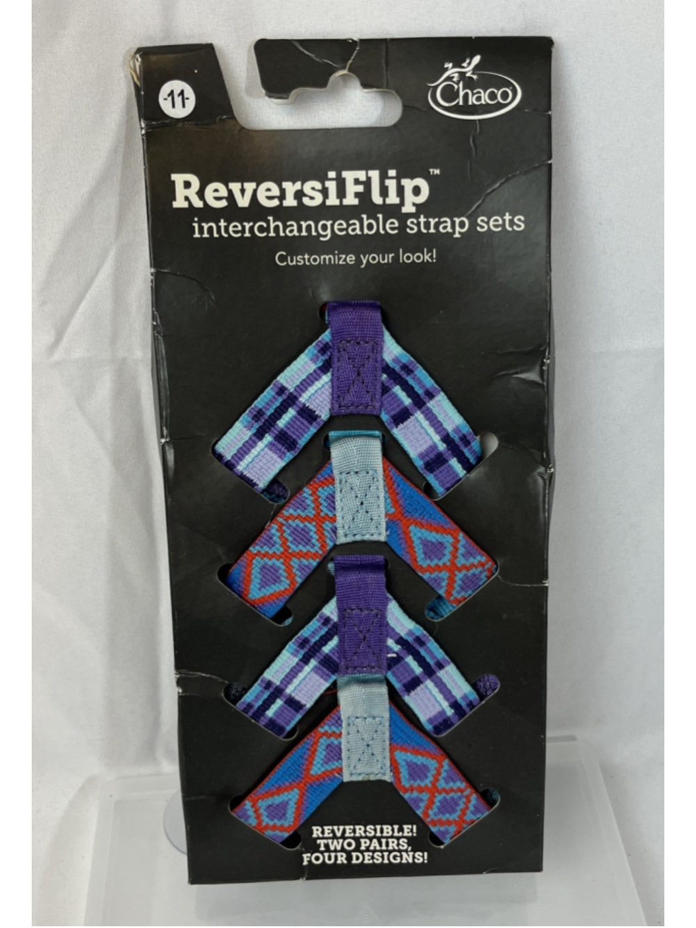Chaco ReversiFlip Interchangeable Strap Webbing Sets Women Sz 11 Blue Plaid NIB